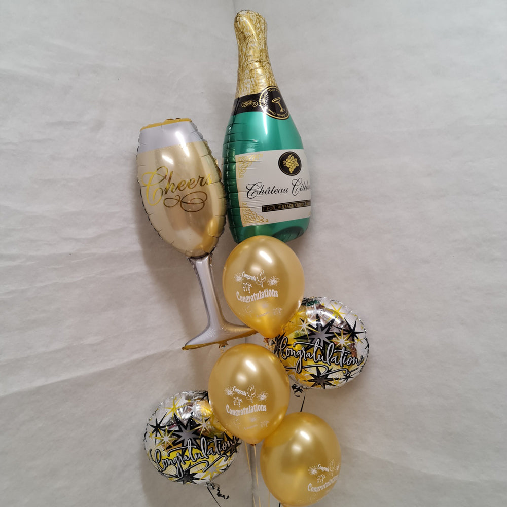 Congratulations Bouquet - 7 Balloons - Champagne Bottle & Glass & Others