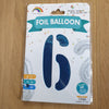 Blue Number 6 Balloon - 42" foil Balloon - uninflated