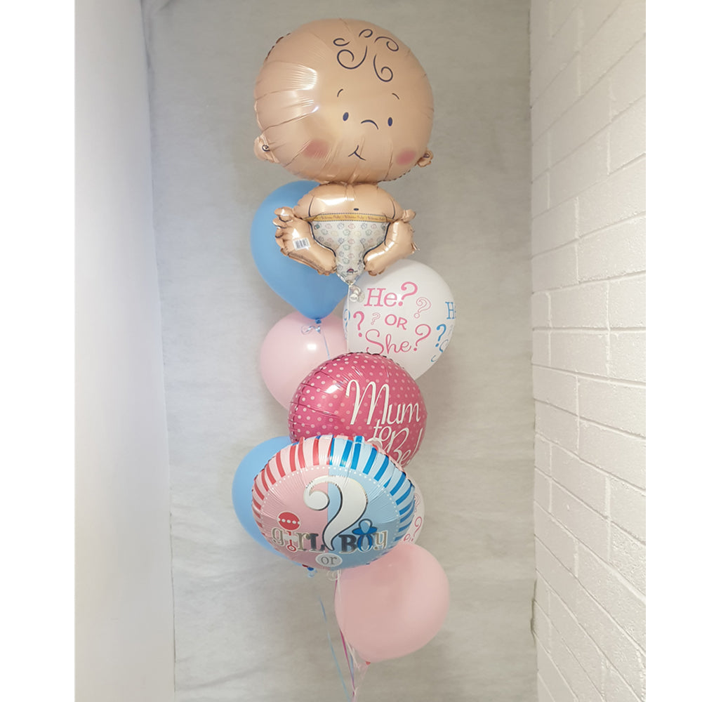 Gender Reveal Bouquet - 9 Balloons - Jumbo Baby Shaped Balloons