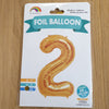 Gold Number 2 Balloon - 42" foil Balloon - uninflated