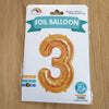 Gold Number 3 Balloon - 42" foil Balloon - uninflated