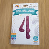 Pink Number 4 Balloon - 42" foil Balloon - uninflated