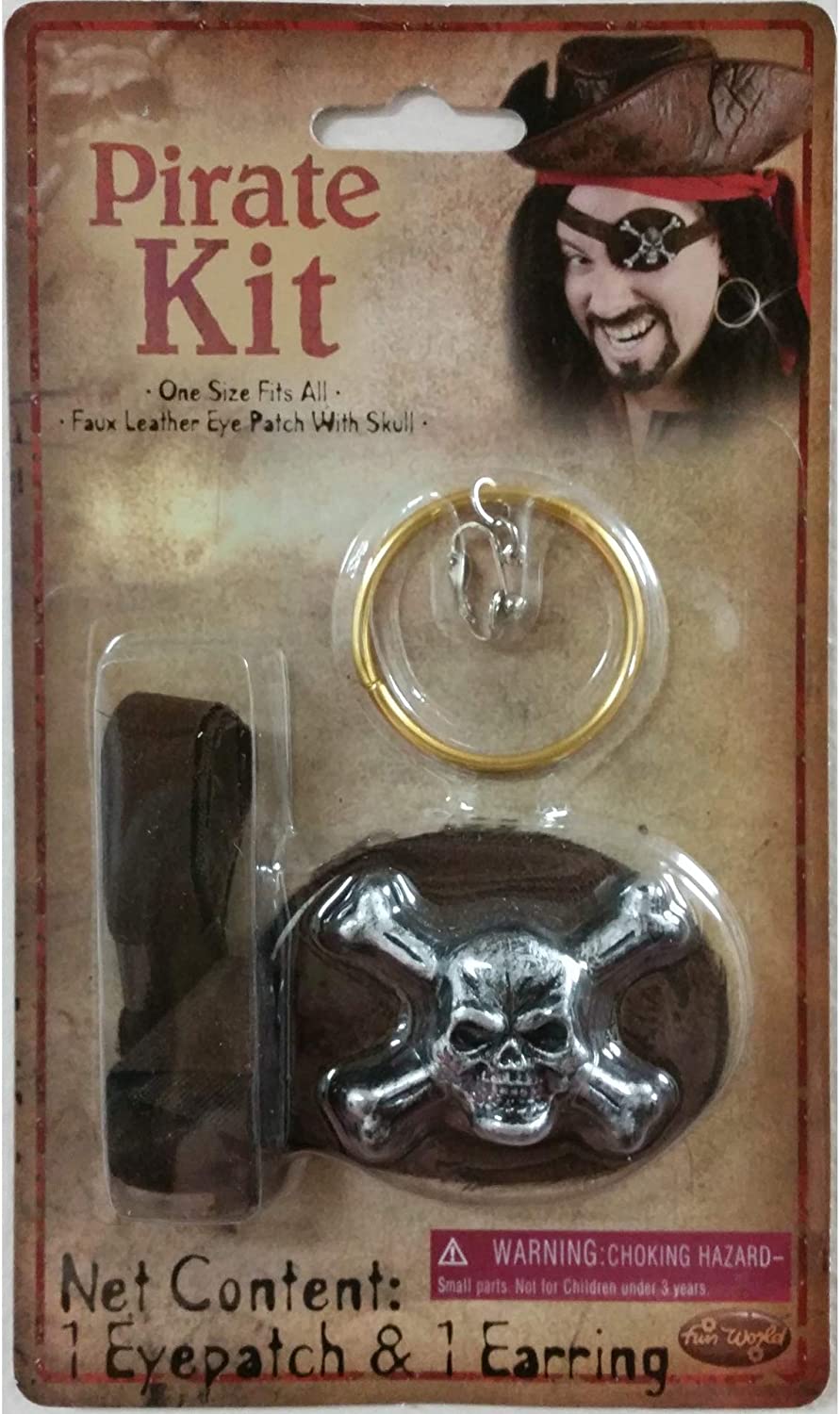 Costume Set Pirate Hook with Eye Patch & Telescope Black