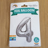 Silver Number 4 Balloon - 42" foil Balloon - uninflated