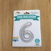 Silver Number 6 Balloon - 42" foil Balloon - uninflated