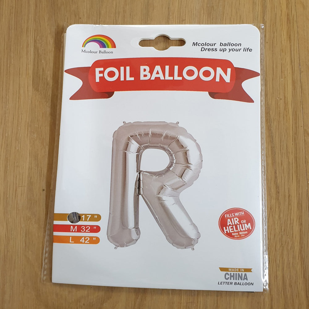 Silver Letter R Balloon - 17" foil Balloon - uninflated