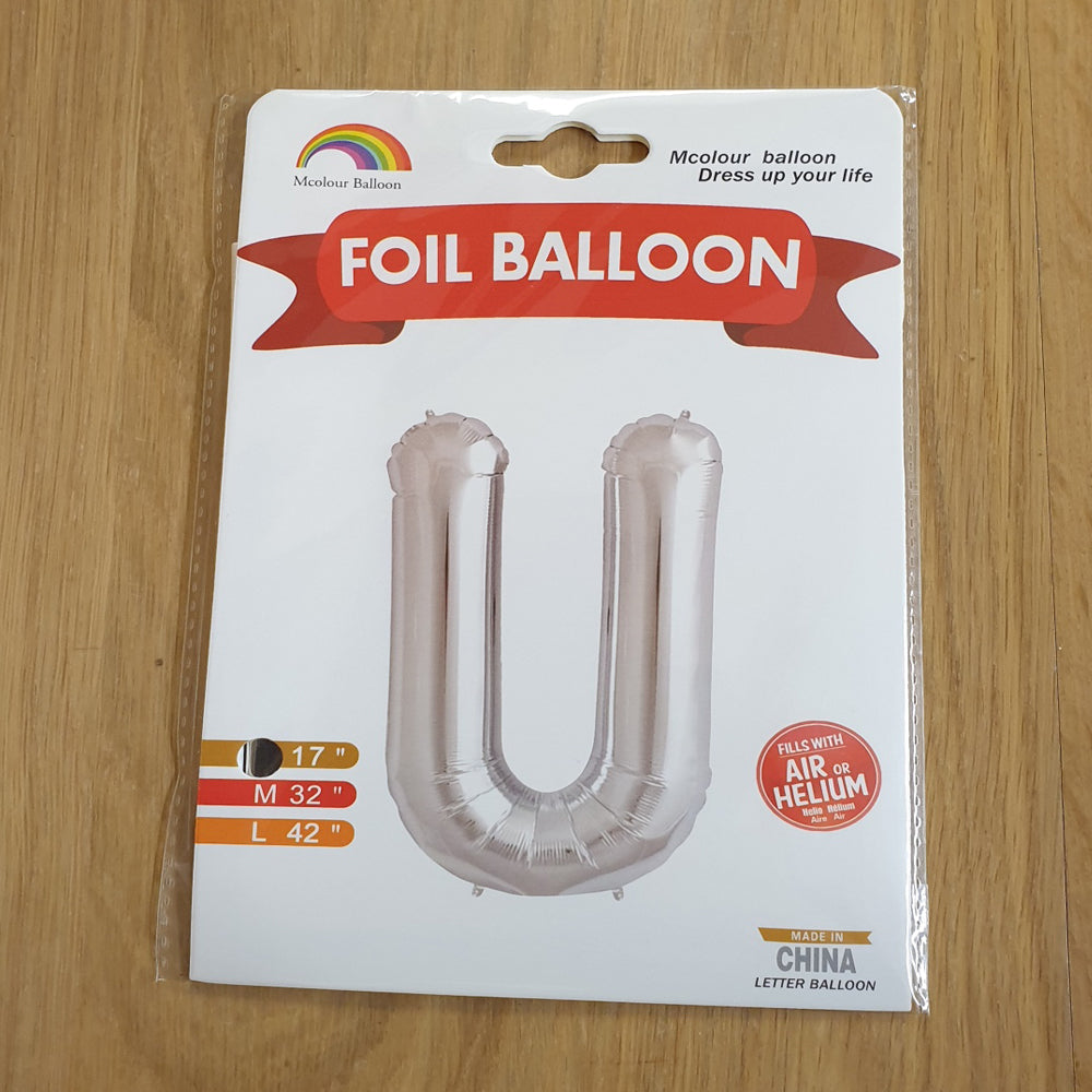 Silver Letter U Balloon - 17" foil Balloon - uninflated