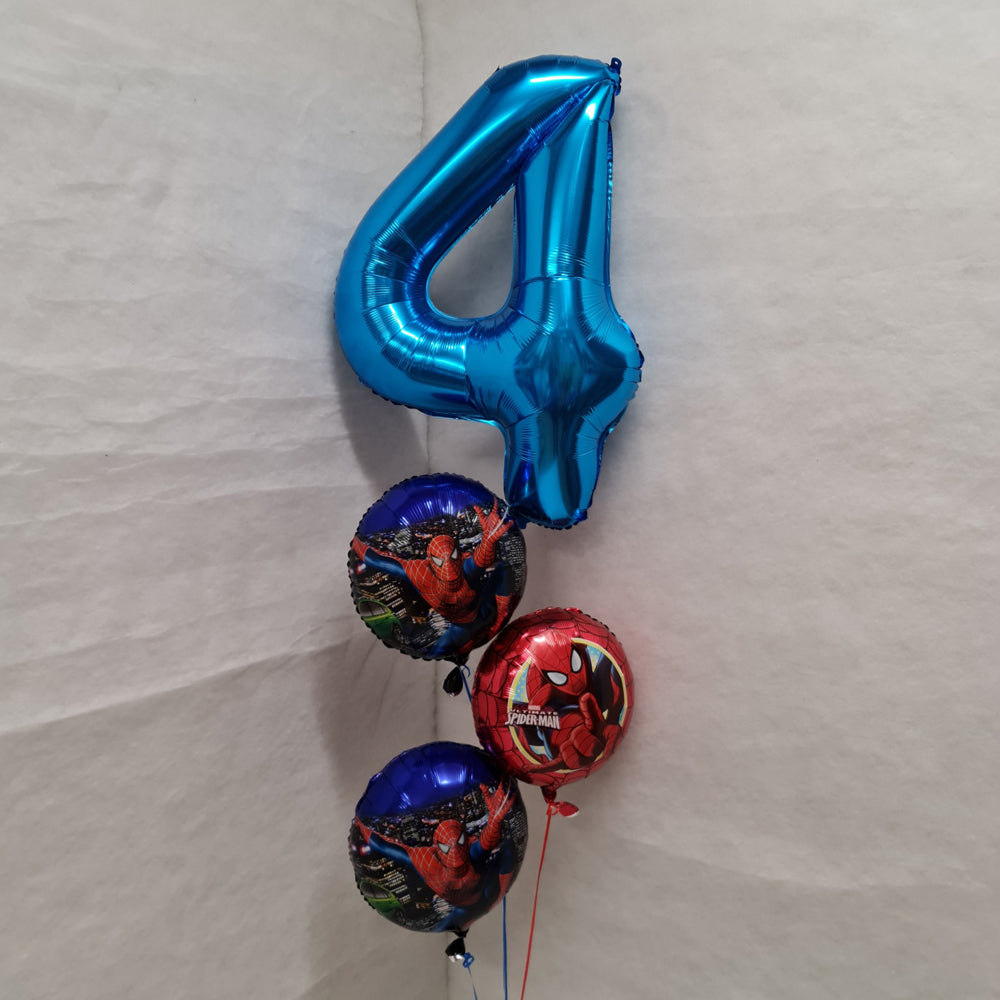 Birthday Bouquet - 4 Balloons - Numeral & Spiderman Balloons