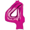 Pink Number 4 Balloon - 42" foil Balloon - uninflated