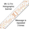 Birthday Sparkling Fizz Strip Banner - Rose Gold 30th Birthday