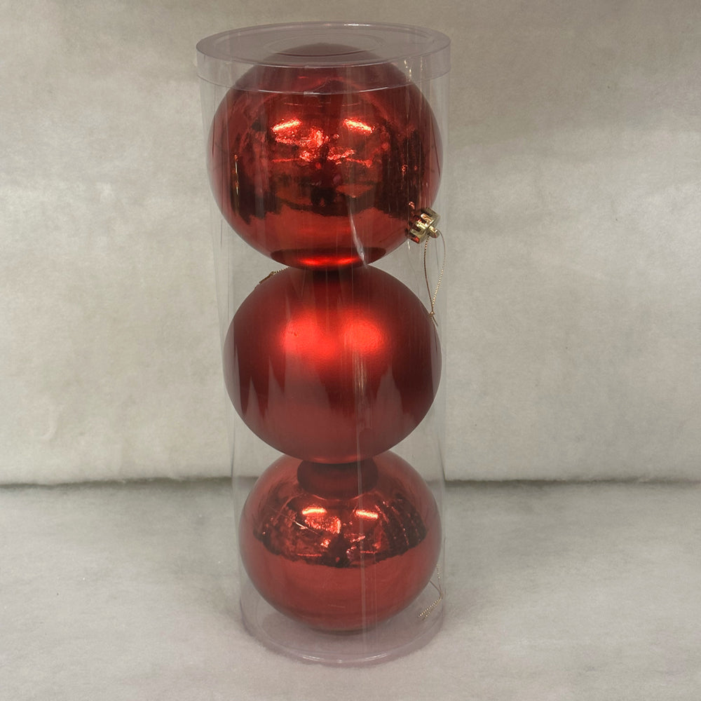 3 Christmas Baubles - Shiny Red - 15cm - Strings Attached