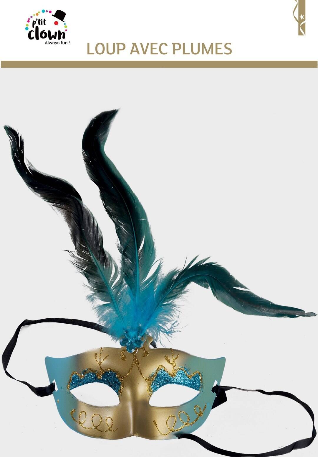 Costume Mask with Feathers  (Blue)