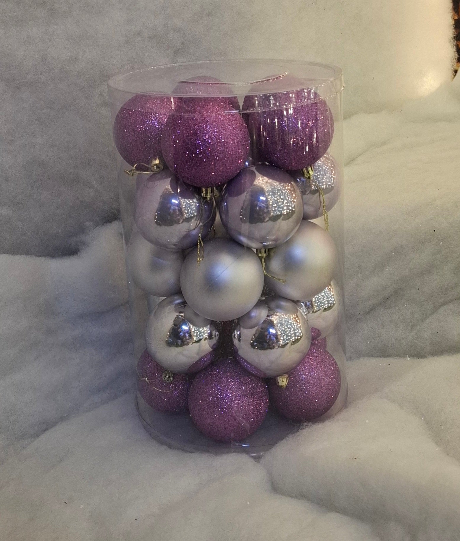 25 Christmas Baubles - Purple and Silver Mix - 7cm - Strings Attached
