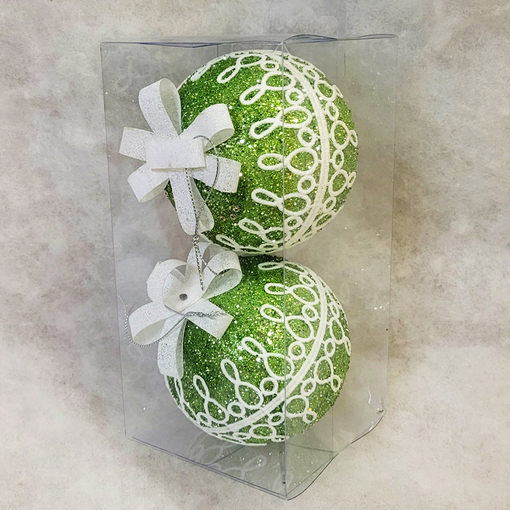 2 Christmas Baubles - Light Green - 10cm - Strings Attached