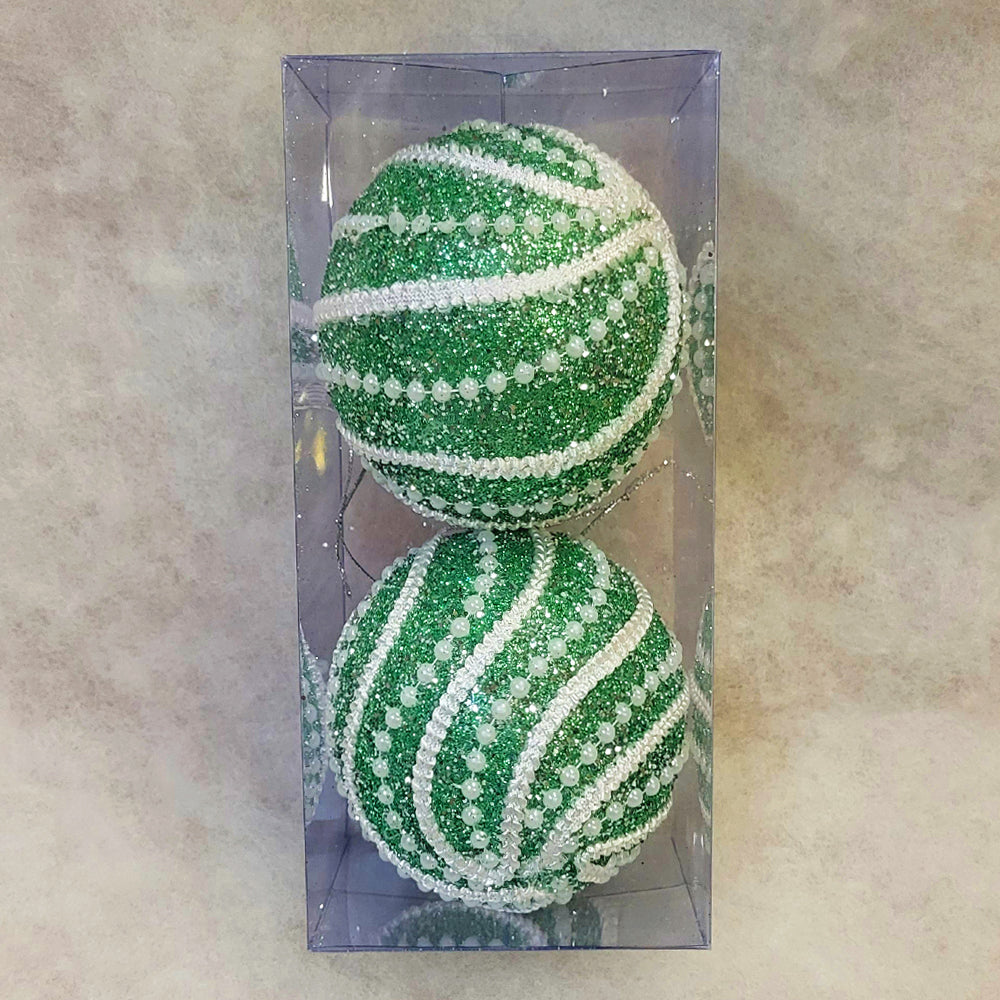 2 Christmas Baubles - Christmas Green - 10cm - Strings Attached