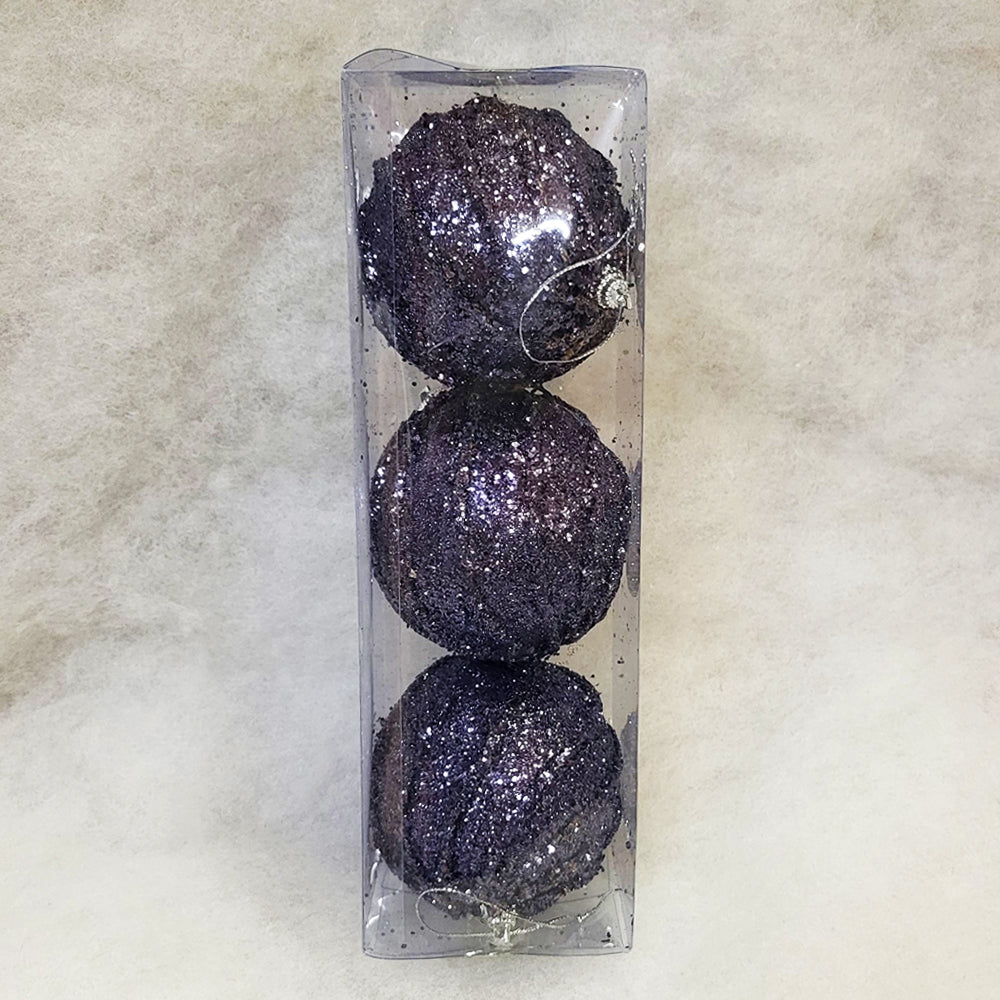 3 Christmas Baubles - Navy Black Glitter - 8cm - Strings Attached