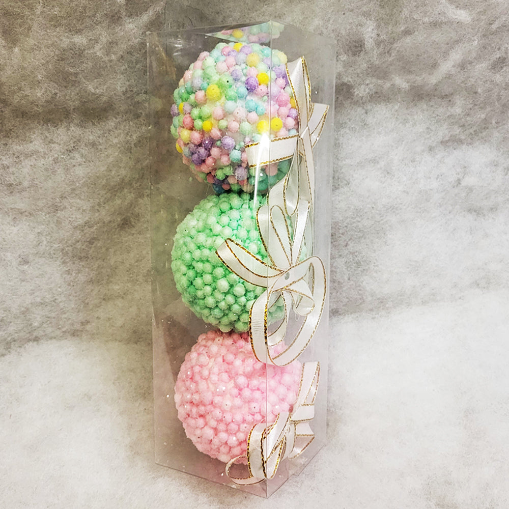 3 Christmas Baubles - Multi-coloured Pastel Candy - 8cm - Strings Attached
