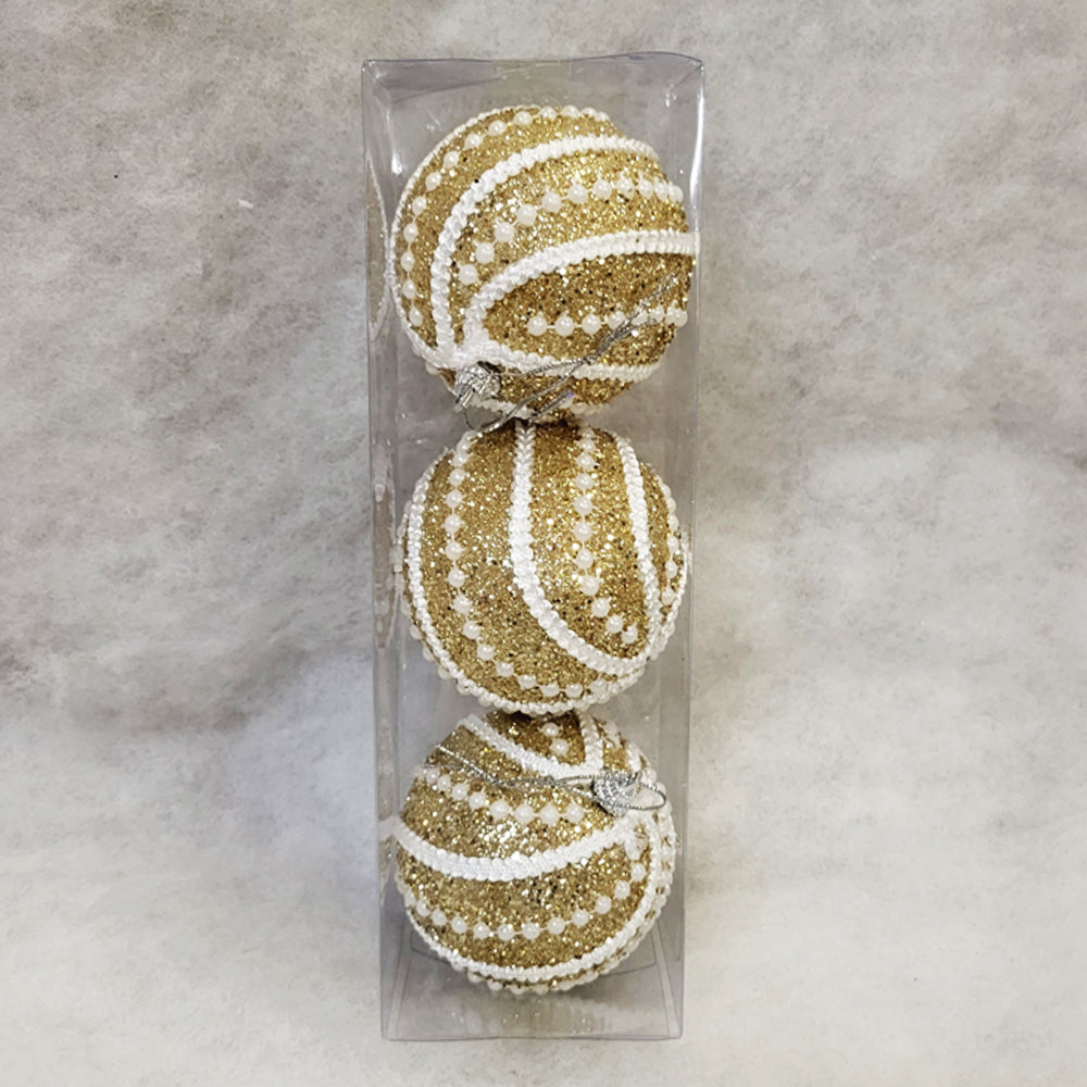 3 Christmas Baubles - Gold - 8cm - Strings Attached