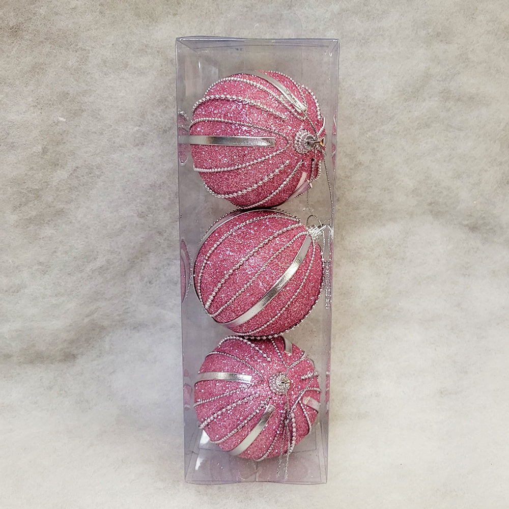 3 Christmas Baubles - Light Pink - 8cm - Strings Attached