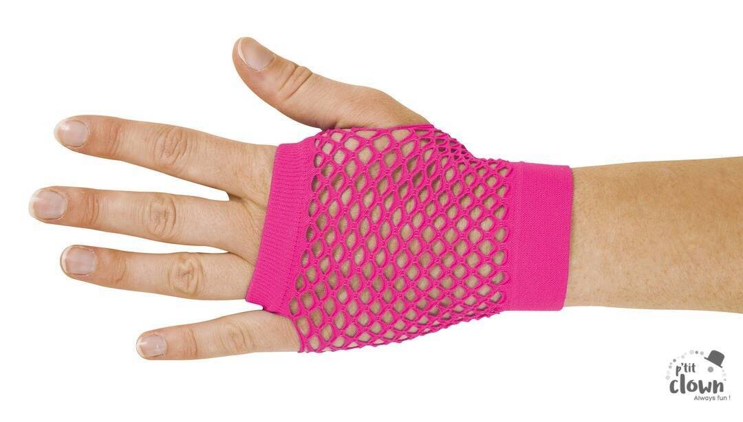 Costume 80's Neon Fishnet Mittens (Pink)
