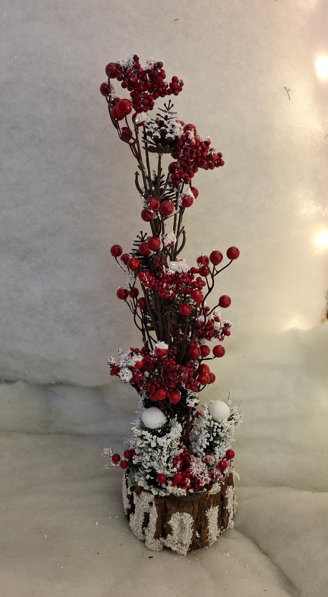 Snowy Winter Berry and Pinecone Pot Decoration