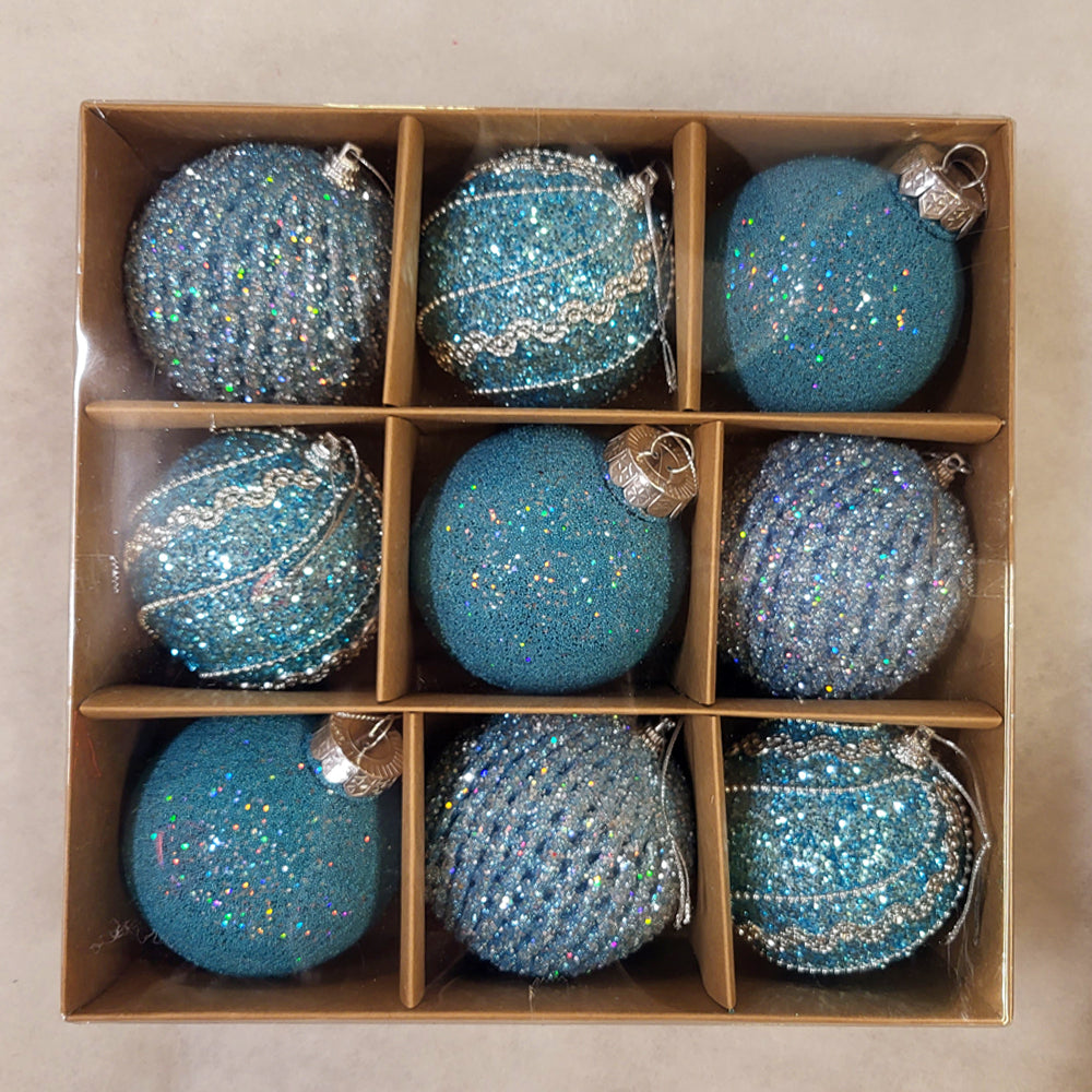 9 Christmas Baubles - Light Blue - 8cm - Strings Attached