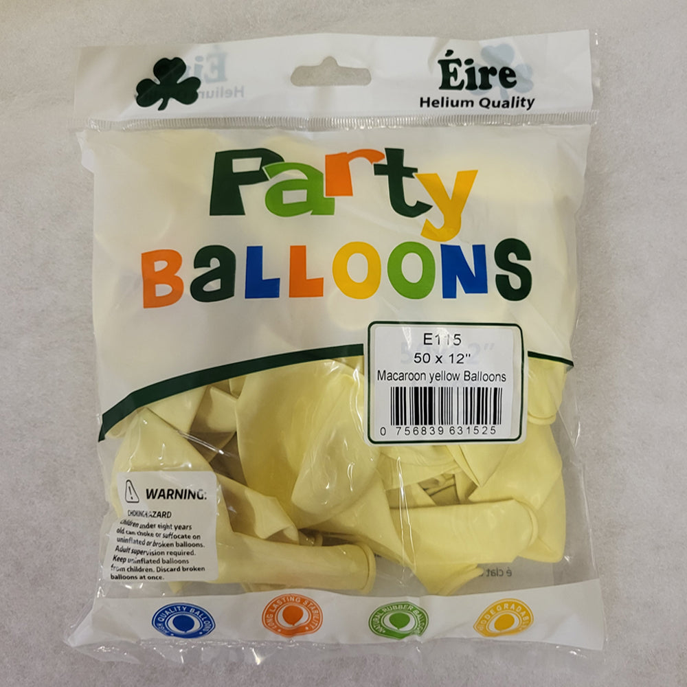 Yellow Balloons - E115 Bag of 50 Eire Macaroon Yellow Balloons