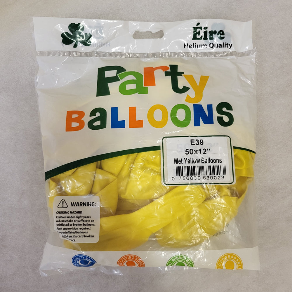 Yellow Balloons - E39 Bag of 50 Eire Shiny Yellow Balloons