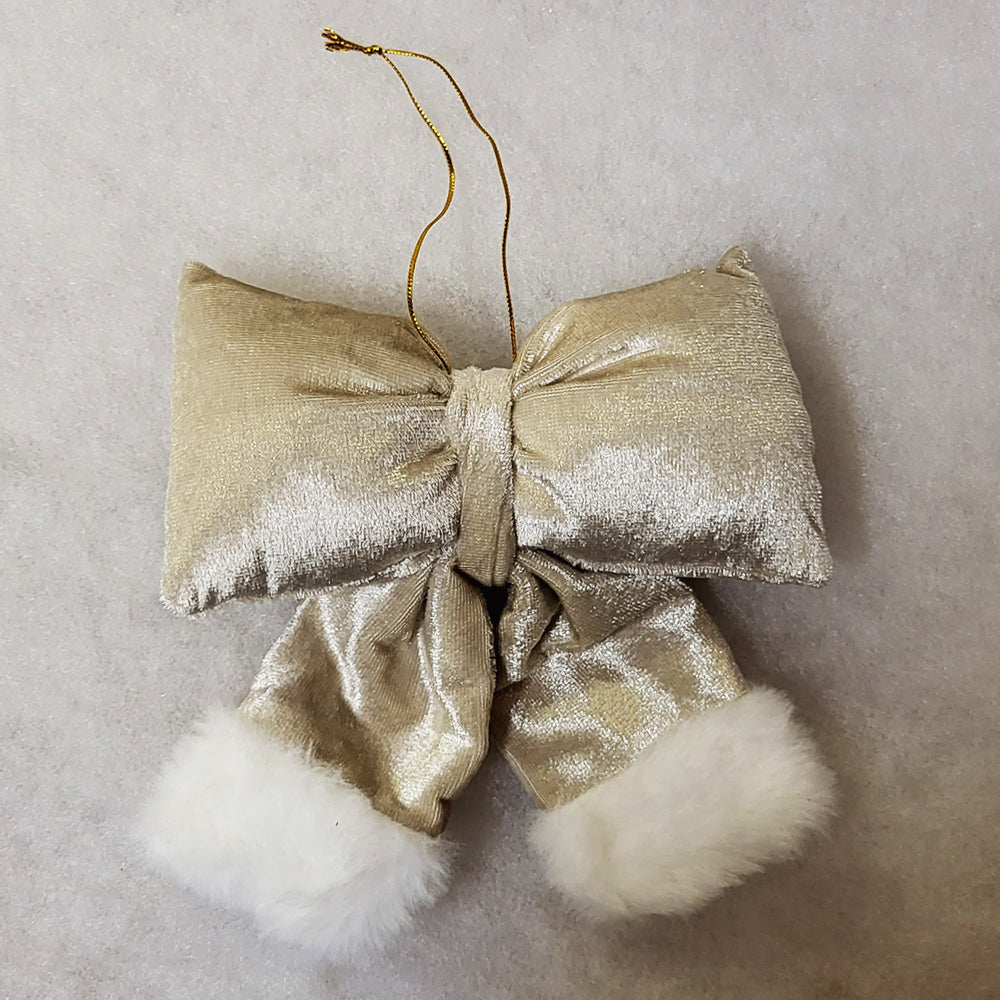 Mini Plush Bow - Champagne - Christmas Tree Decoration - 16cm x 20cm
