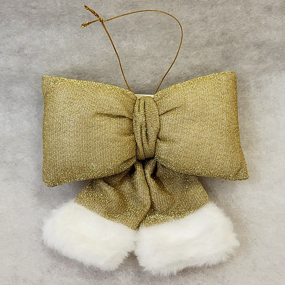 Mini Plush Bow - Gold - Christmas Tree Decoration - 16cm x 20cm