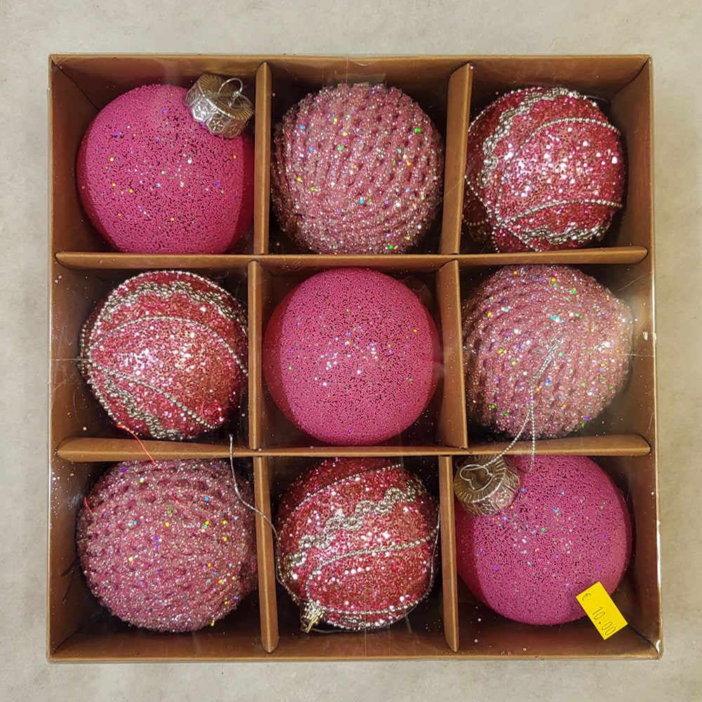 9 Christmas Baubles - Light Pink - 8cm - Strings Attached