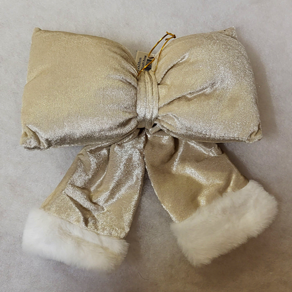 Small Plush Bow - Champagne - Christmas Tree Decoration - 22cm x 28cm