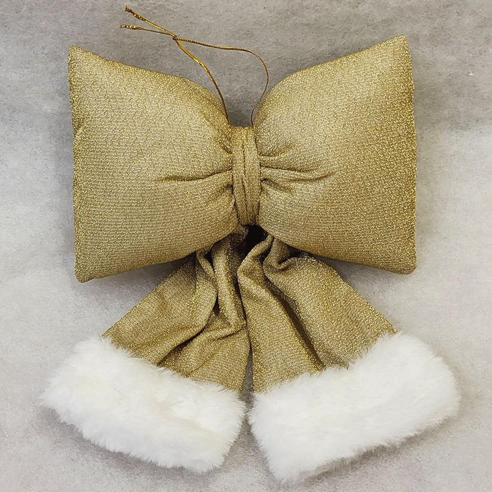 Small Plush Bow - Gold - Christmas Tree Decoration - 22cm x 28cm