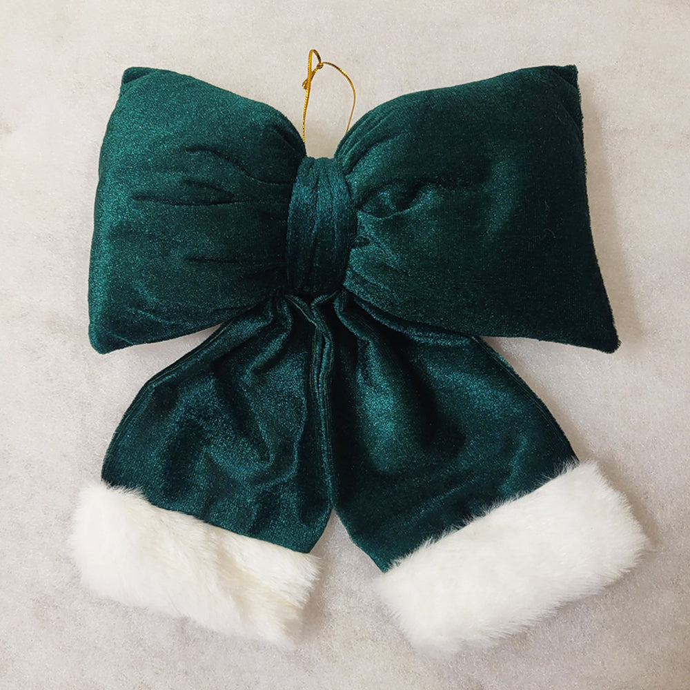 Small Plush Bow - Pine Green - Christmas Tree Decoration - 22cm x 28cm