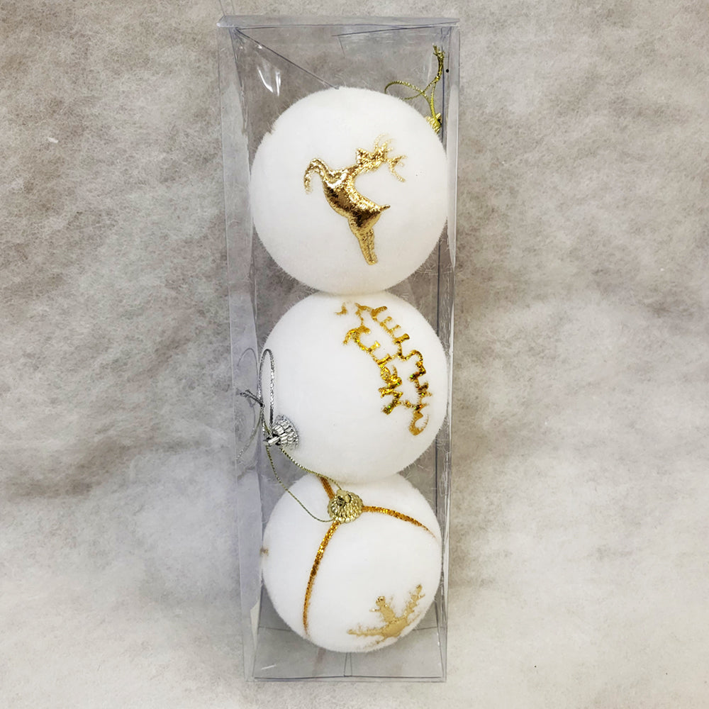 3 Christmas Baubles - White - 8cm - Strings Attached