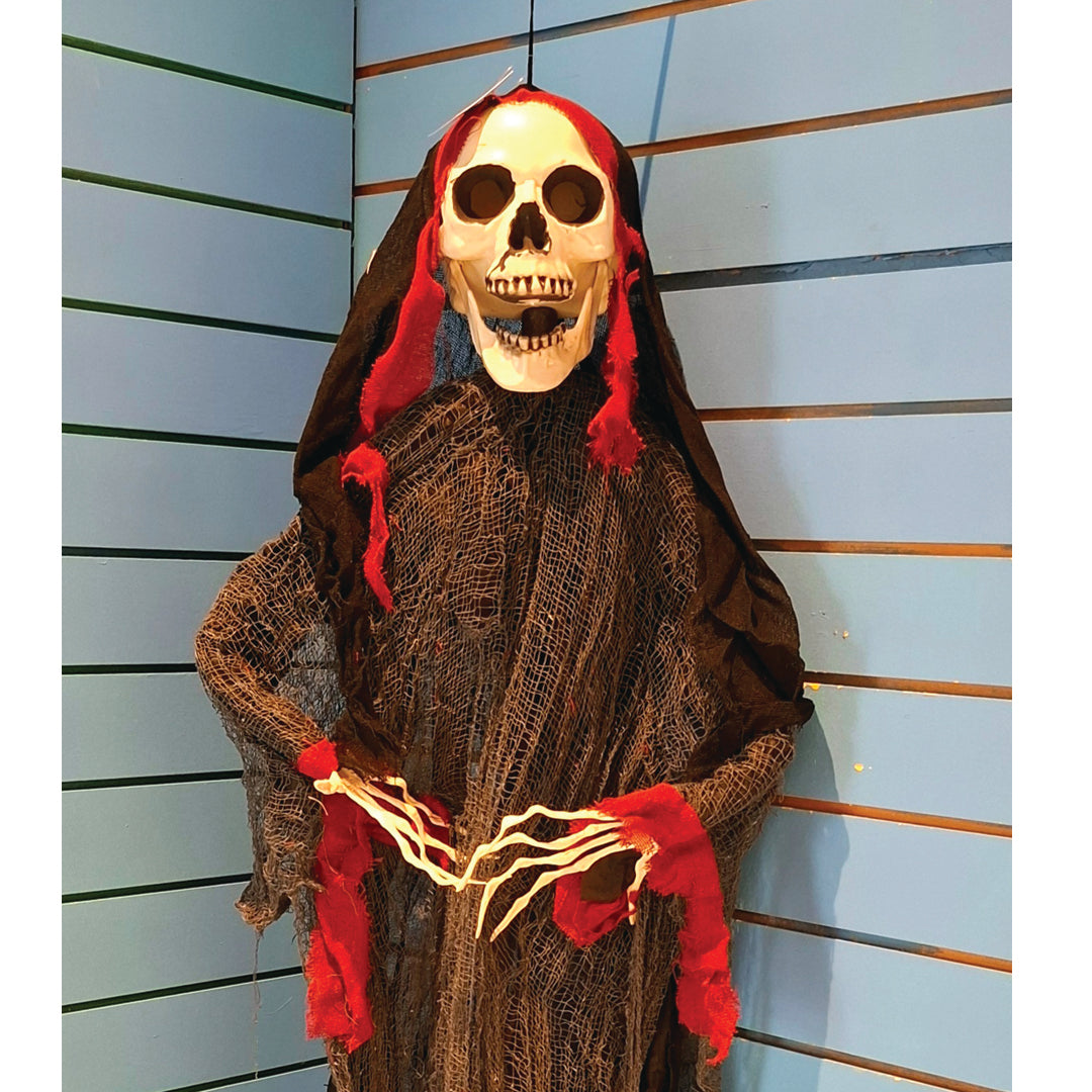 Halloween: 1.25m Hanging Skull Ghoul – Black & Red