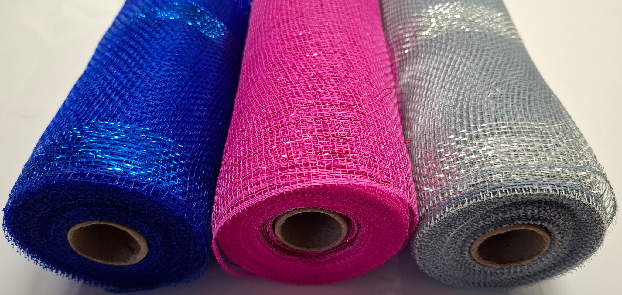 Mesh Ribbon Sample Deco Mesh Ribbon – 26cm x 9m (Silver) – Barry's Balloons