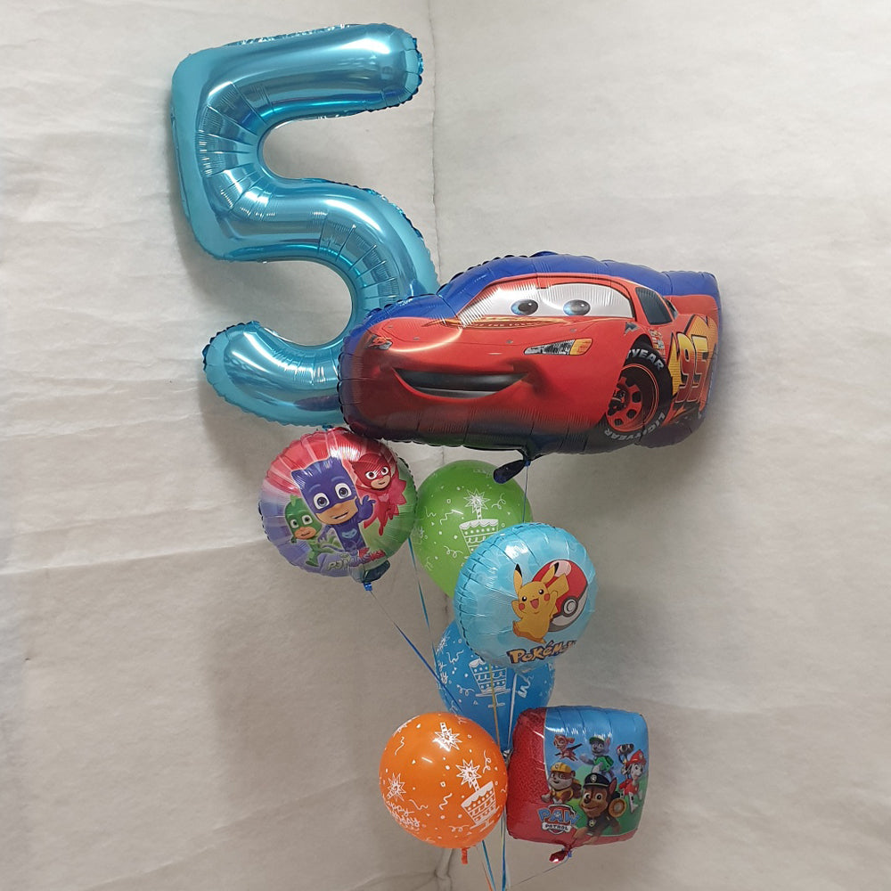 Birthday Balloon Bouquet - 8 Balloons - Jumbo Number & Character & Others