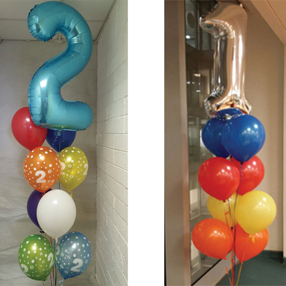 Birthday Balloon Bouquet - 9 Balloons - Jumbo Numeral & Others