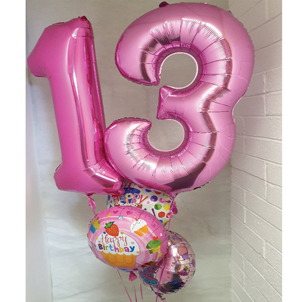 2 Jumbo Birthday Balloon Numerals With Accompanying 3 Balloon Bouquet