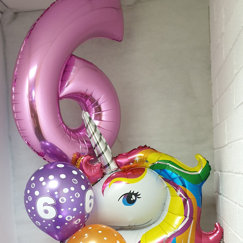 Birthday Bouquet - 9 Balloons - Unicorn and Jumbo Foil Number
