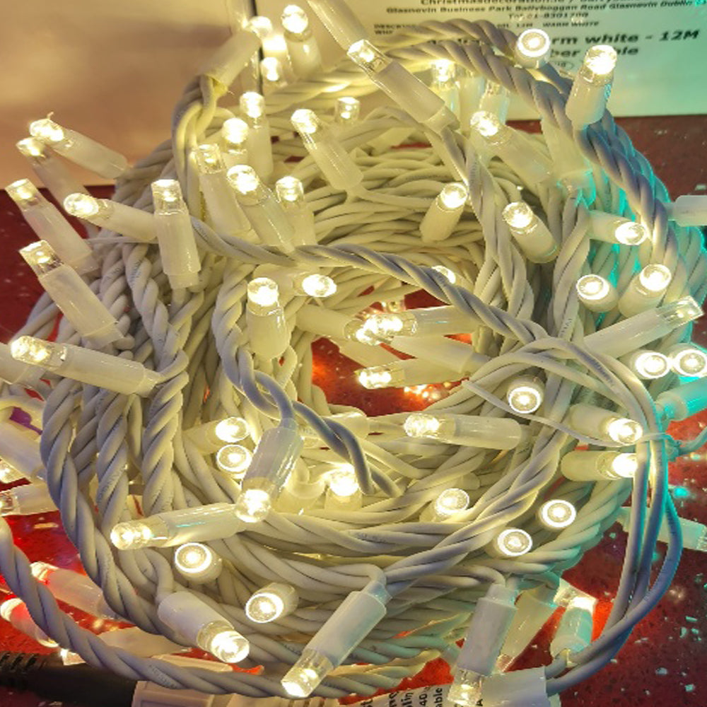 140 Warm White Christmas lights - white cable