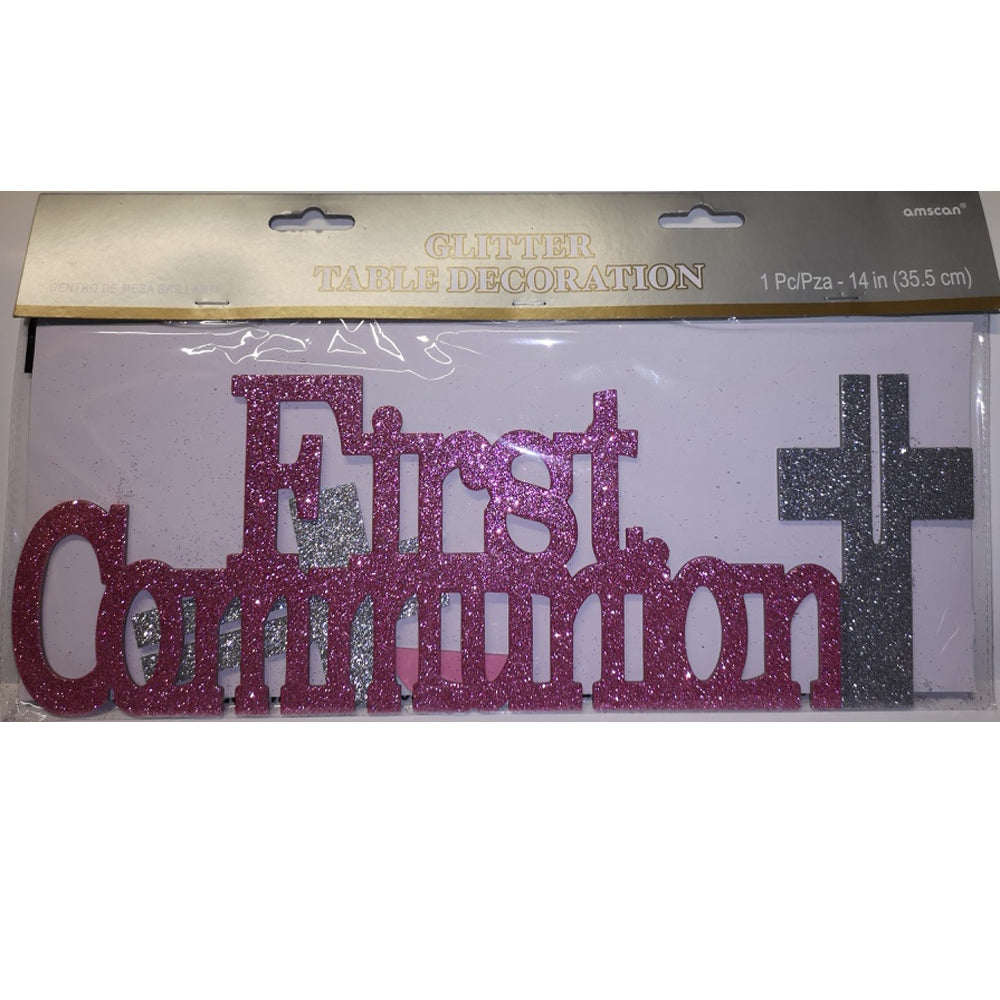 Pink Glitter First Communion Table Decoration