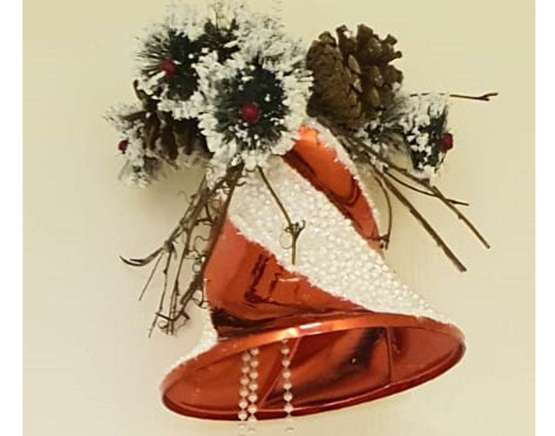 Red and white bell with baubles