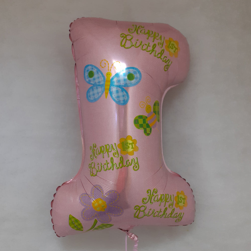 Pink Number 1 Balloon -first birthday girl - uninflated