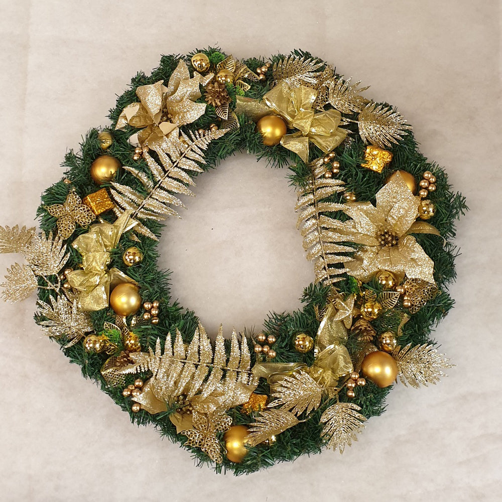 90cm Wreath with Gold decorations