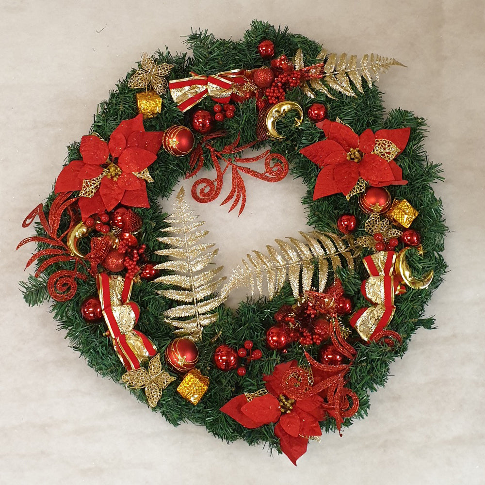 70cm Wreath with Red & Gold decorations