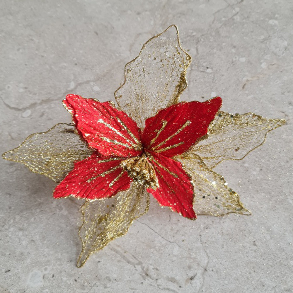 Red flower with gold wire leaves