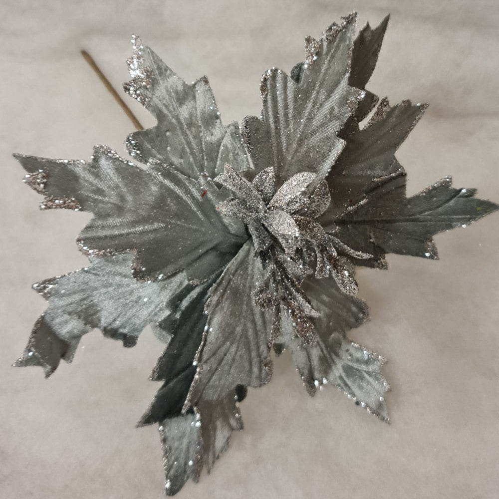 Holly Leaf Flower Xmas Decoration - Silver