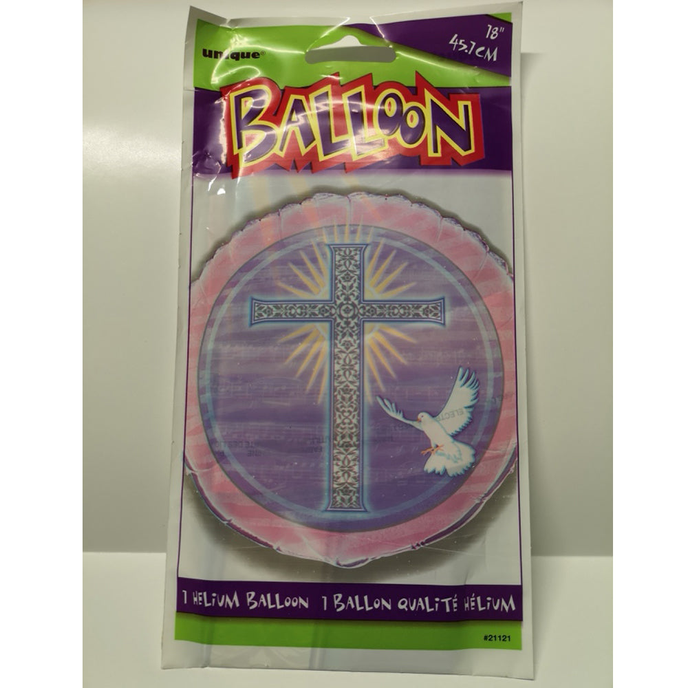 Pink Cross & Dove 18" Foil balloon - **UNINFLATED**